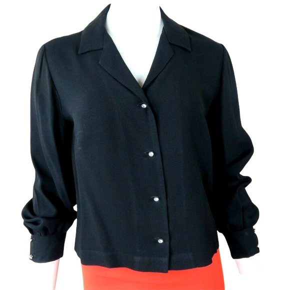 Vintage 70s Koret of California Black Button Up Blouse M Crystal Buttons Retro - Picture 10 of 12